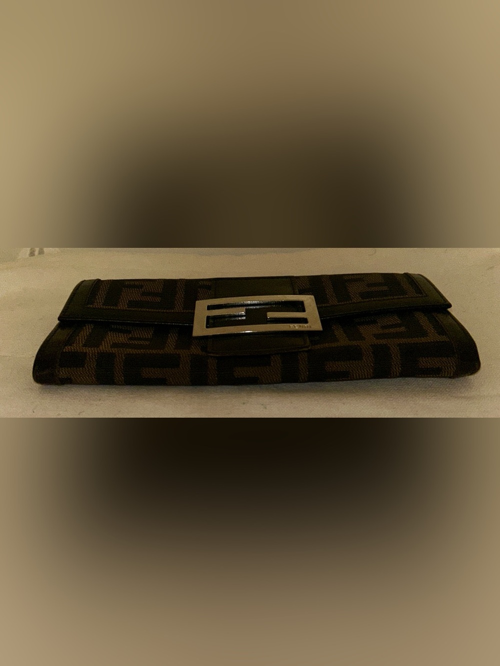 Fendi Brown and Black FF Logo Canvas Clutch with Silver F Buckle - Picture 6 of 10
